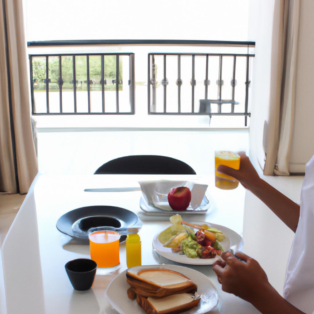 Person eating breakfast at hotel