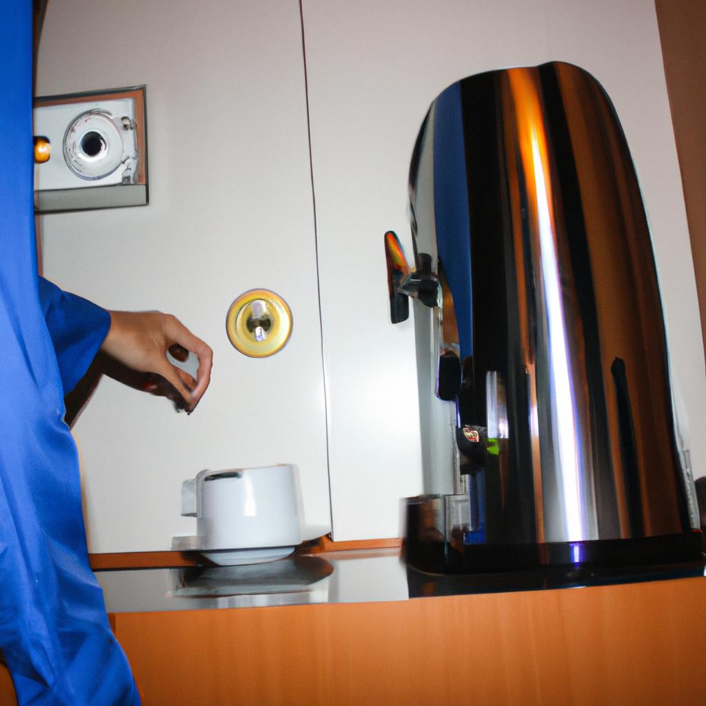 Person using coffee maker in hotel room