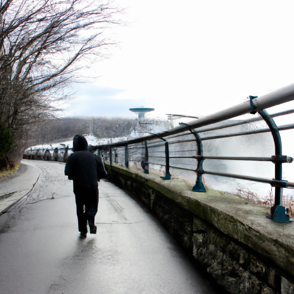 Person walking towards Niagara Falls